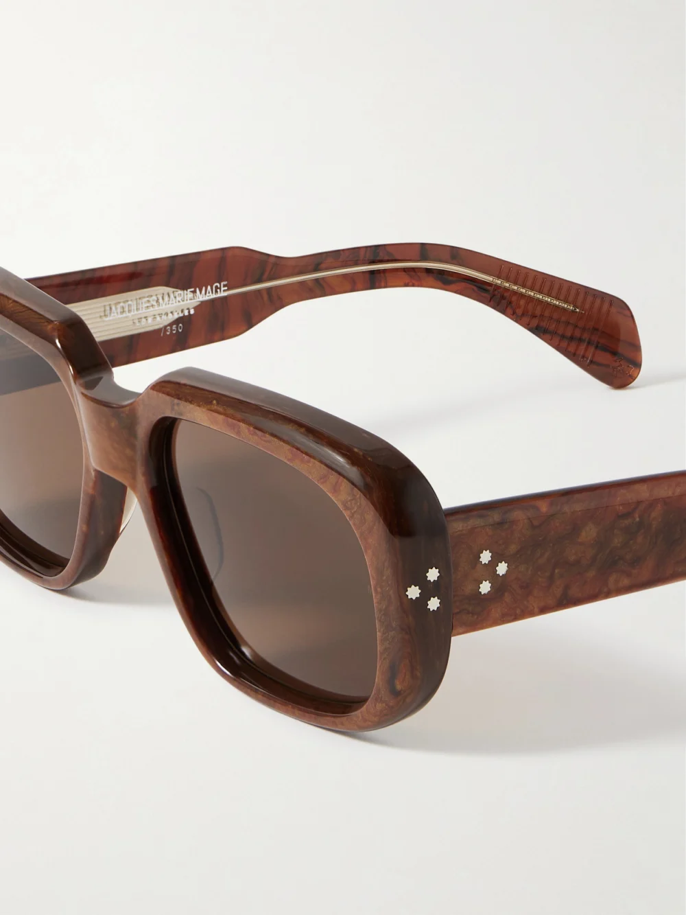 Close-up detail of the Jacques Marie Mage Kobo Square-frame Acetate Sunglasses