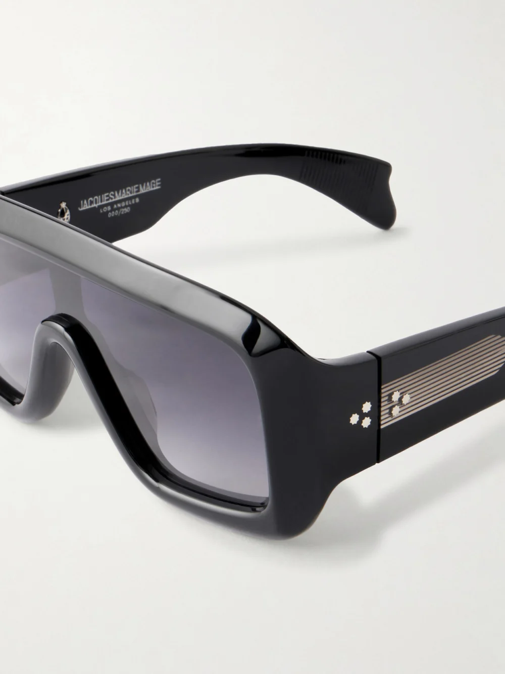Close-up detail of the Jacques Marie Mage Pausa Oversized Aviator-style Acetate Sunglasses