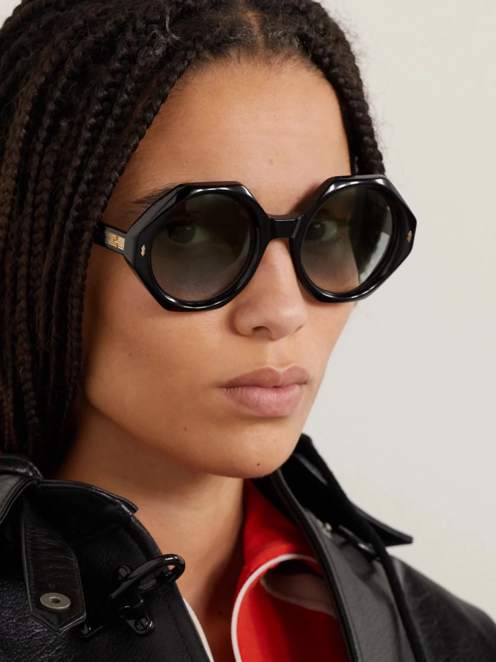 Jacques Marie Mage Pennylane Oversized Hexagon-frame Acetate and Gold-tone Sunglasses, styled view