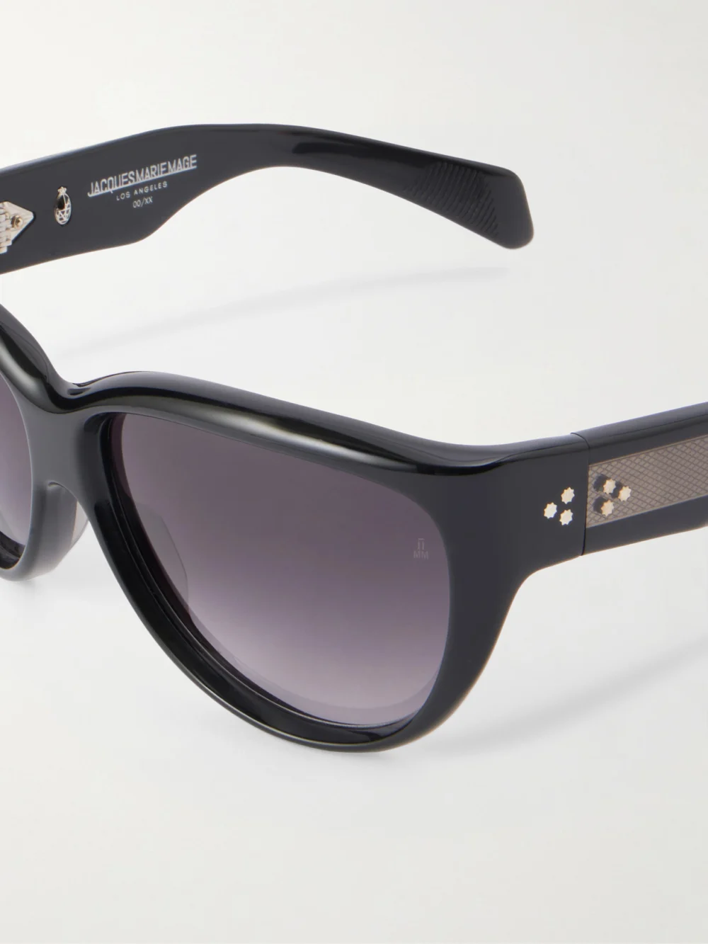 Close-up detail of the Jacques Marie Mage Ravello D-frame Acetate Sunglasses