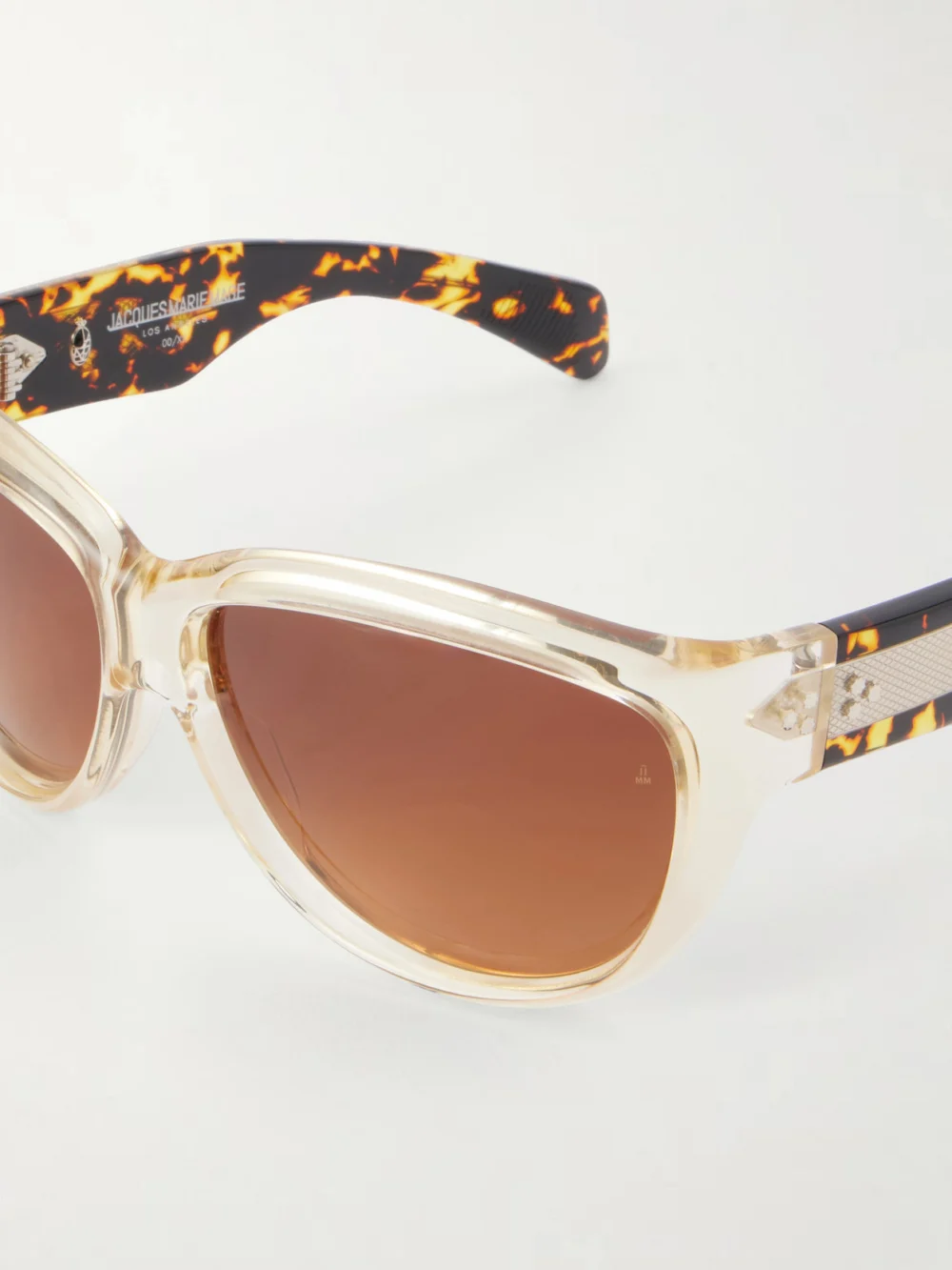 Close-up detail of the Jacques Marie Mage Ravello D-frame Tortoiseshell Acetate Sunglasses