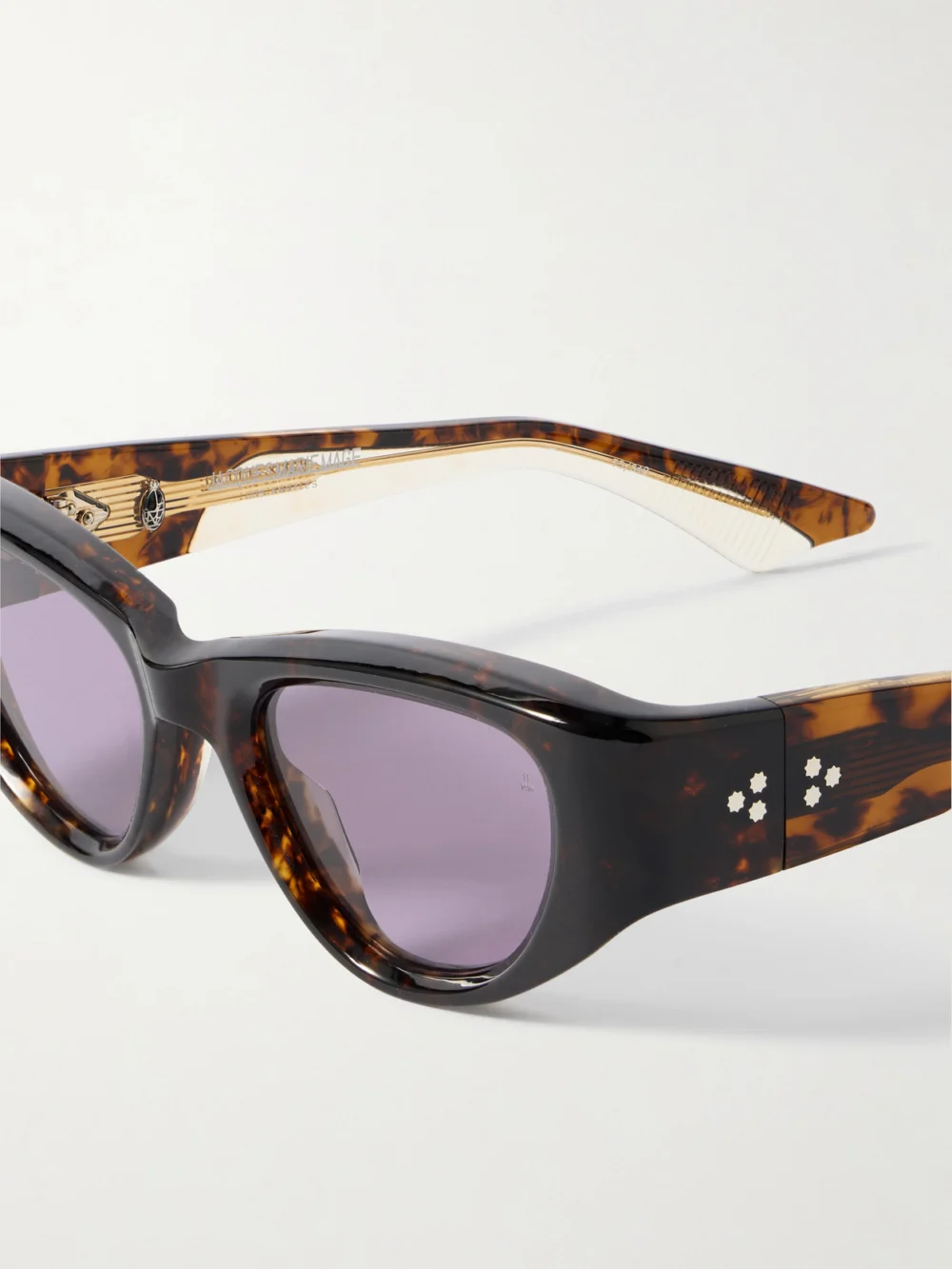 Close-up detail of the Jacques Marie Mage Seymour D-frame Tortoiseshell Acetate Sunglasses