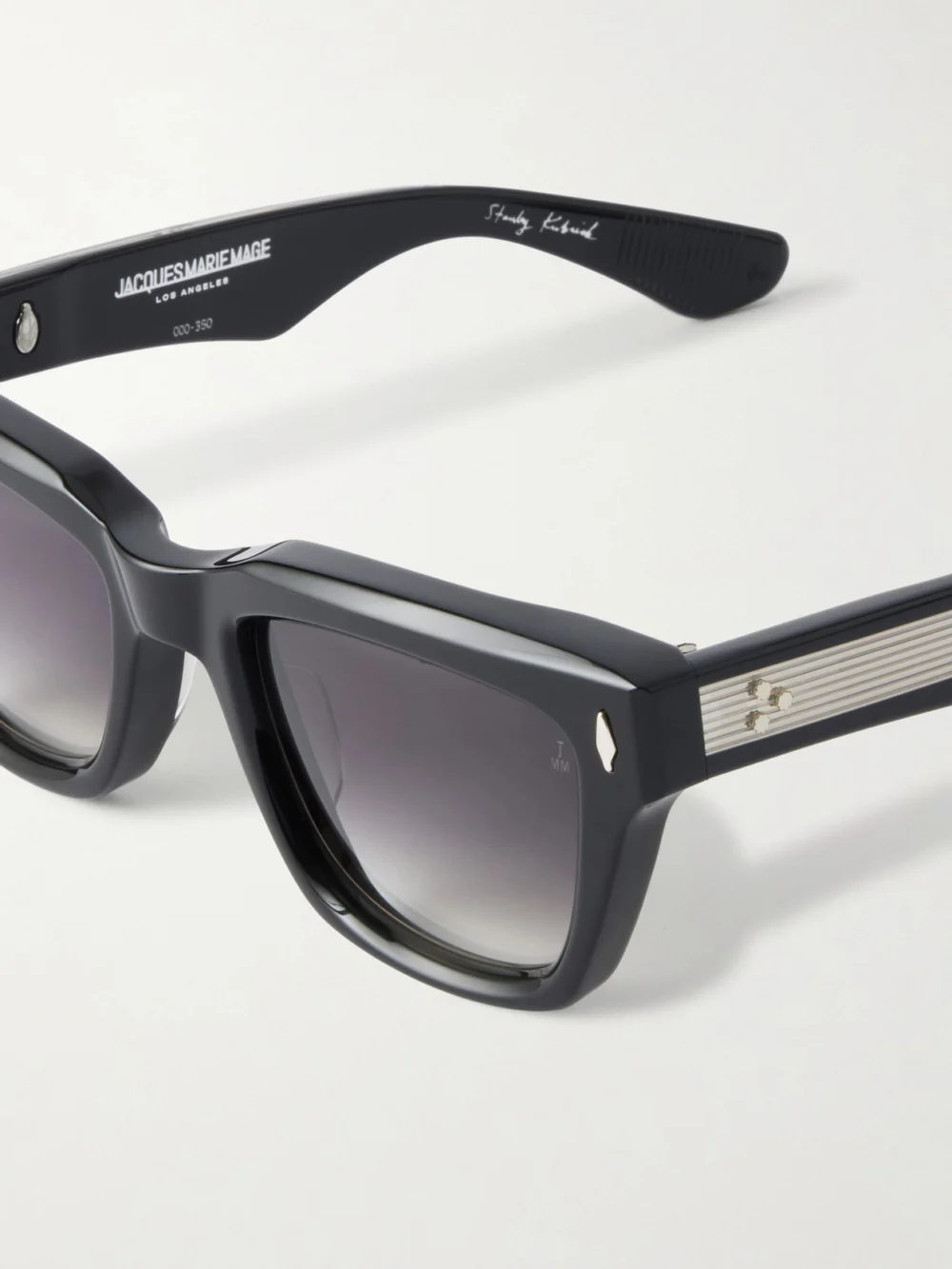Close-up detail of the Jacques Marie Mage + the Shining Torrance Square-frame Acetate Sunglasses