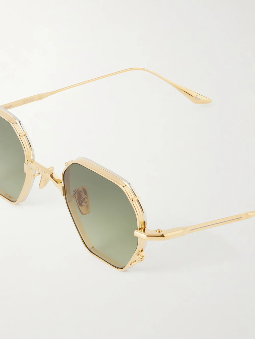 Close-up detail of the Jacques Marie Mage Verlaine Round-frame Gold-tone Sunglasses
