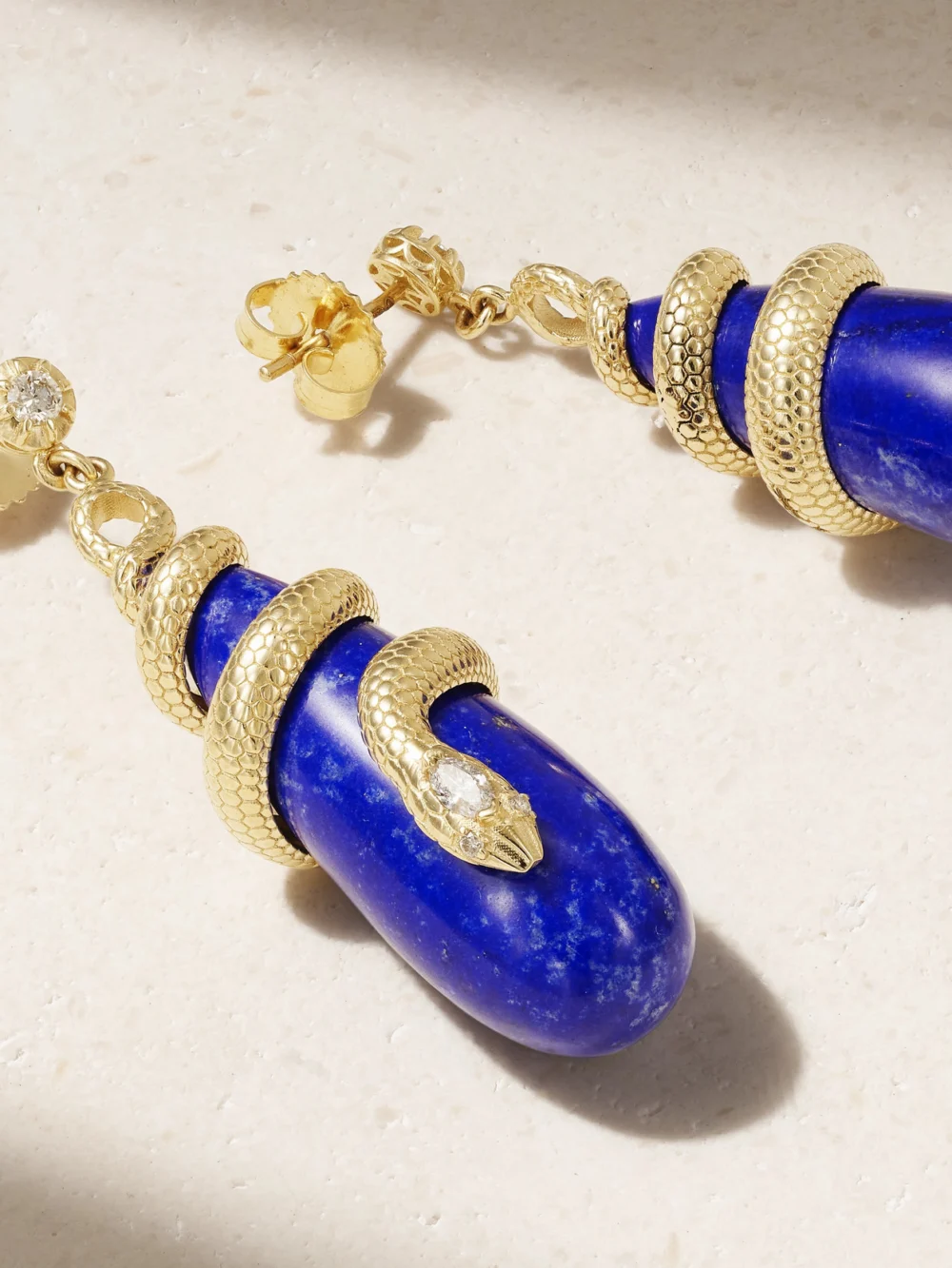 Back view of the Jacquie Aiche 14-karat Gold, Diamond and Lapis Lazuli Earrings