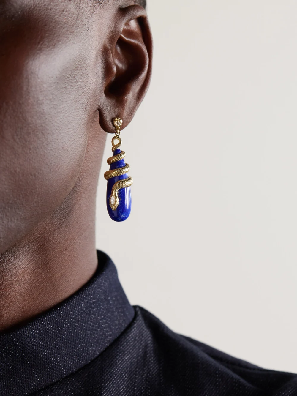 Jacquie Aiche 14-karat Gold, Diamond and Lapis Lazuli Earrings, styled view