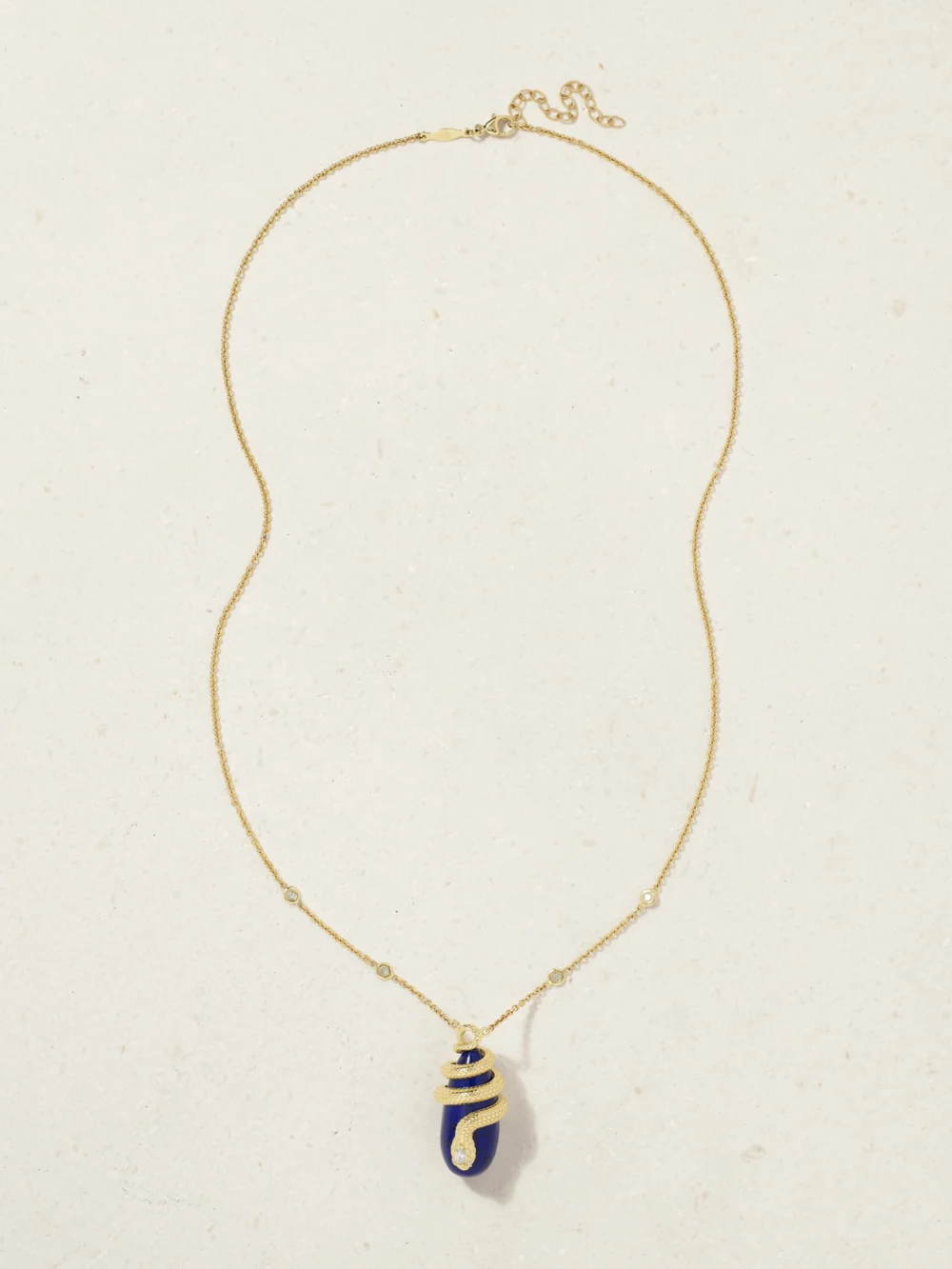 Close-up detail of the Jacquie Aiche 14-karat Gold, Diamond and Lapis Lazuli Necklace