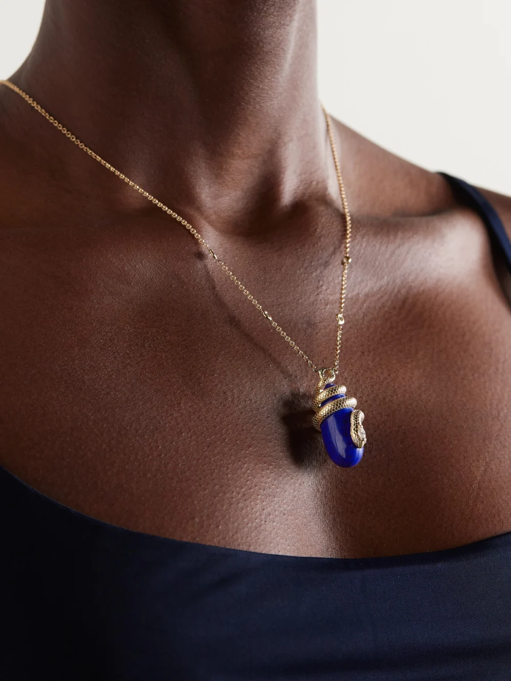 Jacquie Aiche 14-karat Gold, Diamond and Lapis Lazuli Necklace, styled view