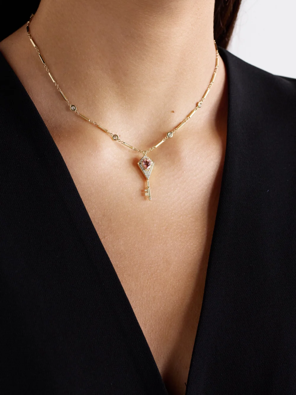 Jacquie Aiche 14-karat Gold, Diamond and Tourmaline Necklace, styled view