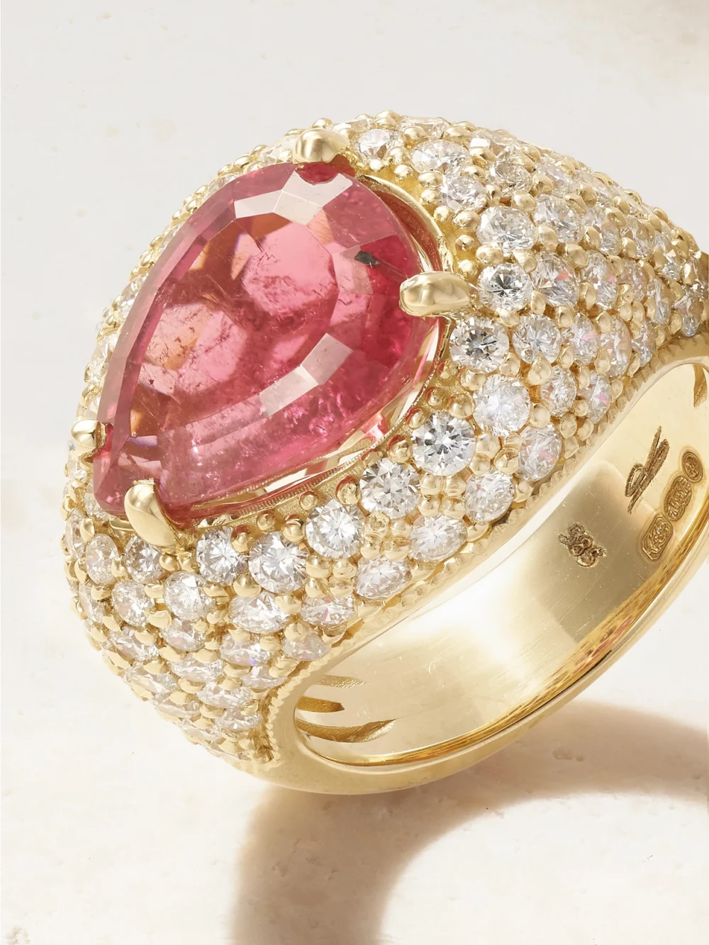 Close-up detail of the Jacquie Aiche 14-karat Gold, Diamond and Tourmaline Ring