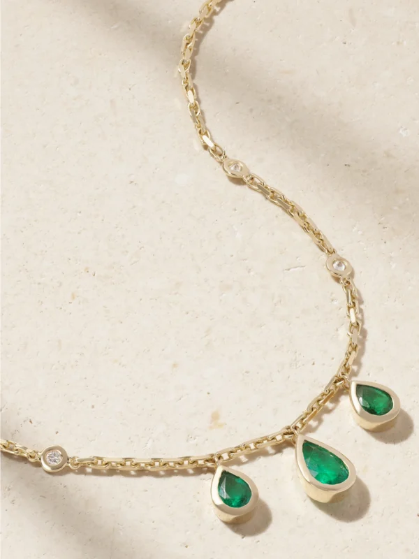 Jacquie Aiche 14-karat Gold, Emerald and Diamond Necklace