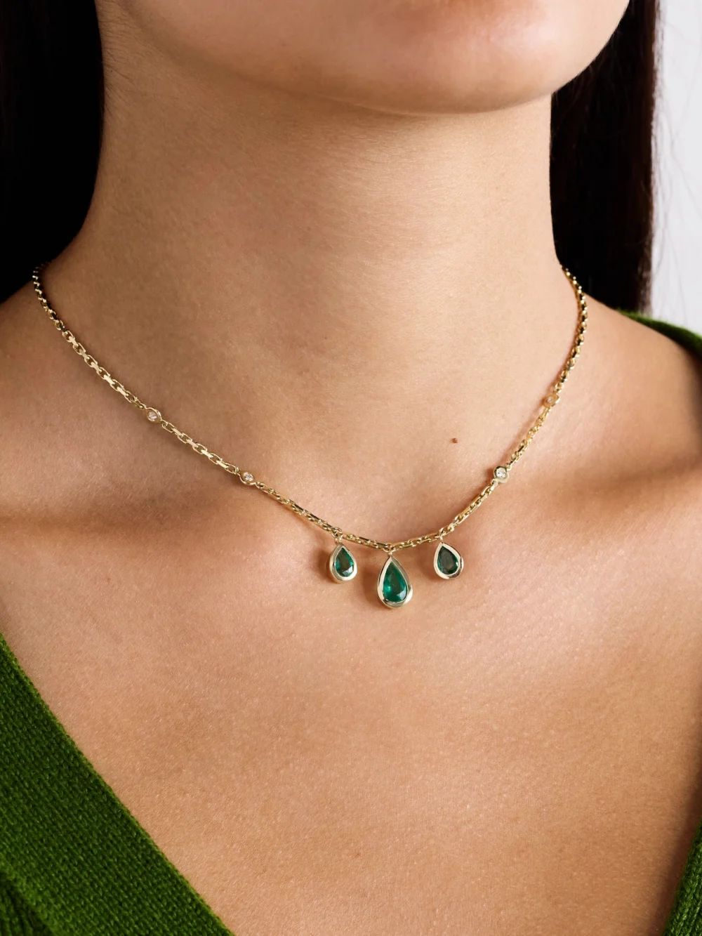 Jacquie Aiche 14-karat Gold, Emerald and Diamond Necklace, styled view