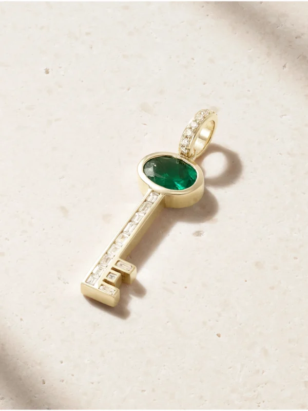 Jacquie Aiche 14-karat Gold, Emerald and Diamond Pendant