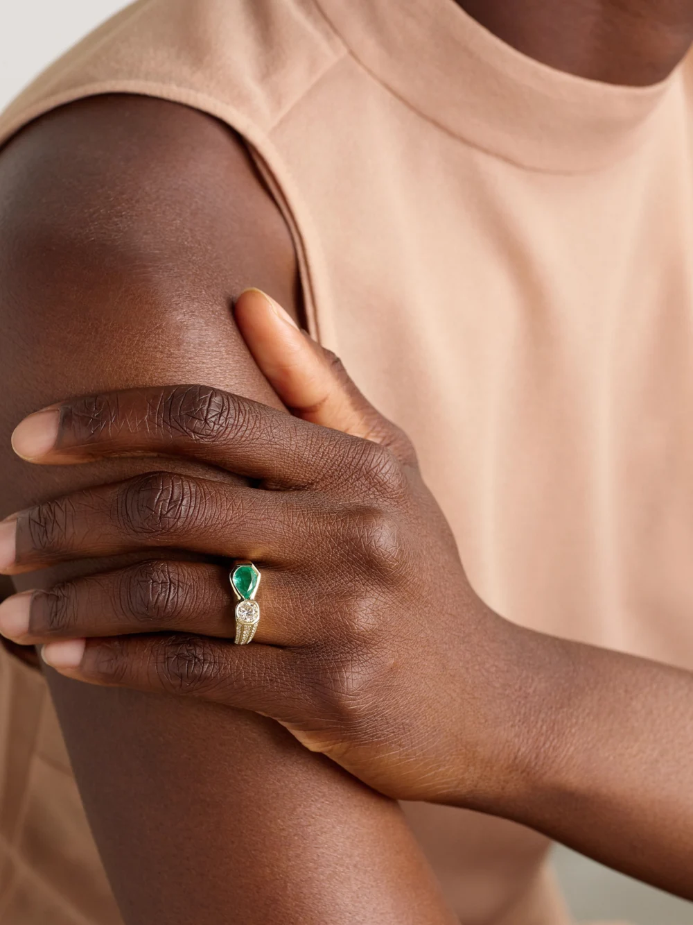 Jacquie Aiche 14-karat Gold, Emerald and Diamond Ring, styled view