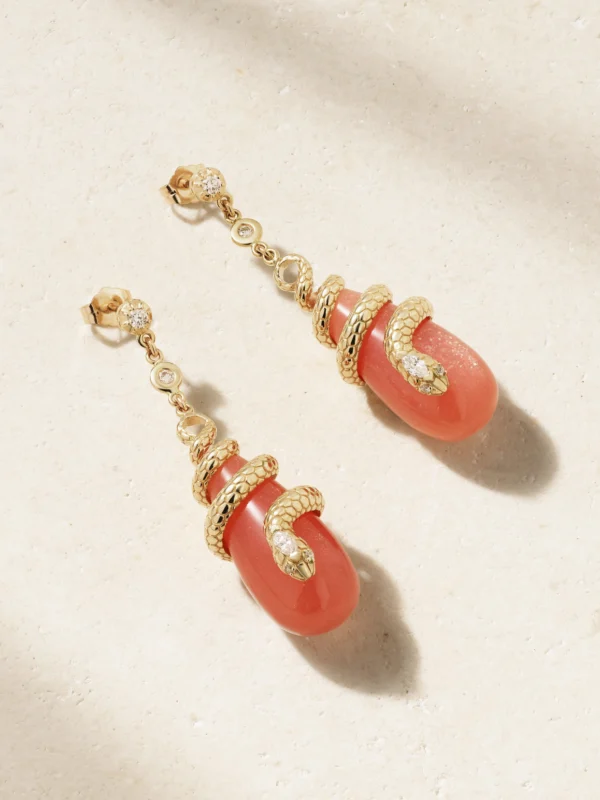 Jacquie Aiche 14-karat Gold, Moonstone and Diamond Earrings