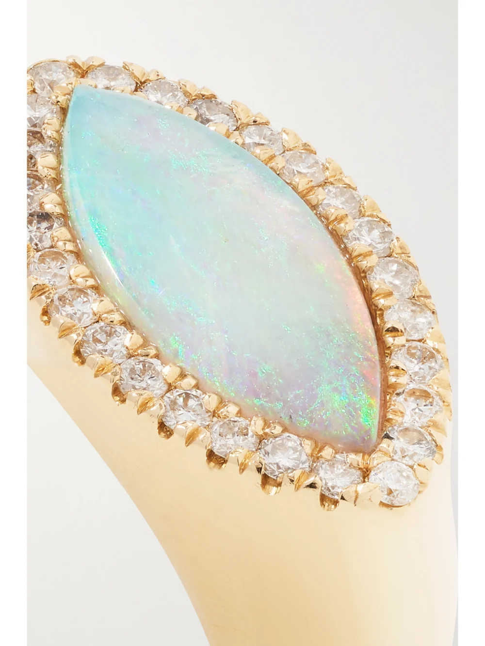 Close-up detail of the Jacquie Aiche 14-karat Gold, Opal and Diamond Signet Ring