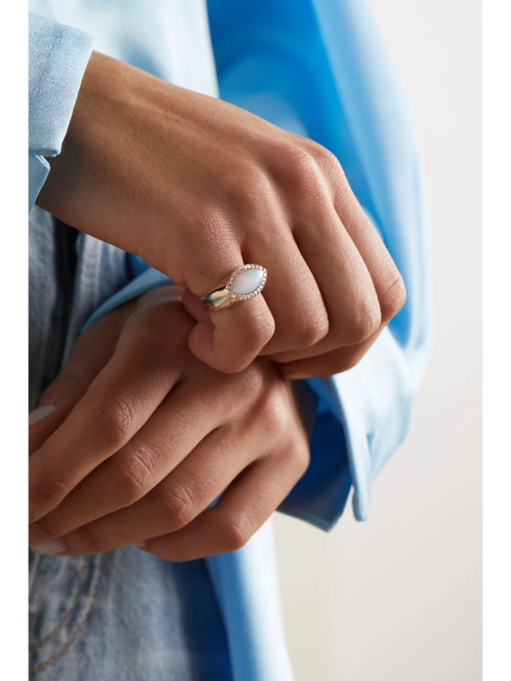 Jacquie Aiche 14-karat Gold, Opal and Diamond Signet Ring, styled view