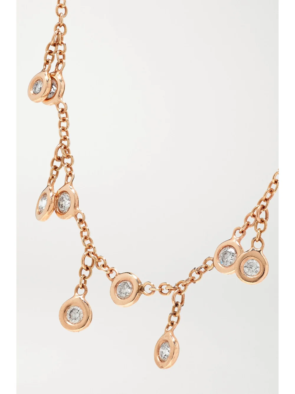 Close-up detail of the Jacquie Aiche 14-karat Rose Gold Diamond Necklace
