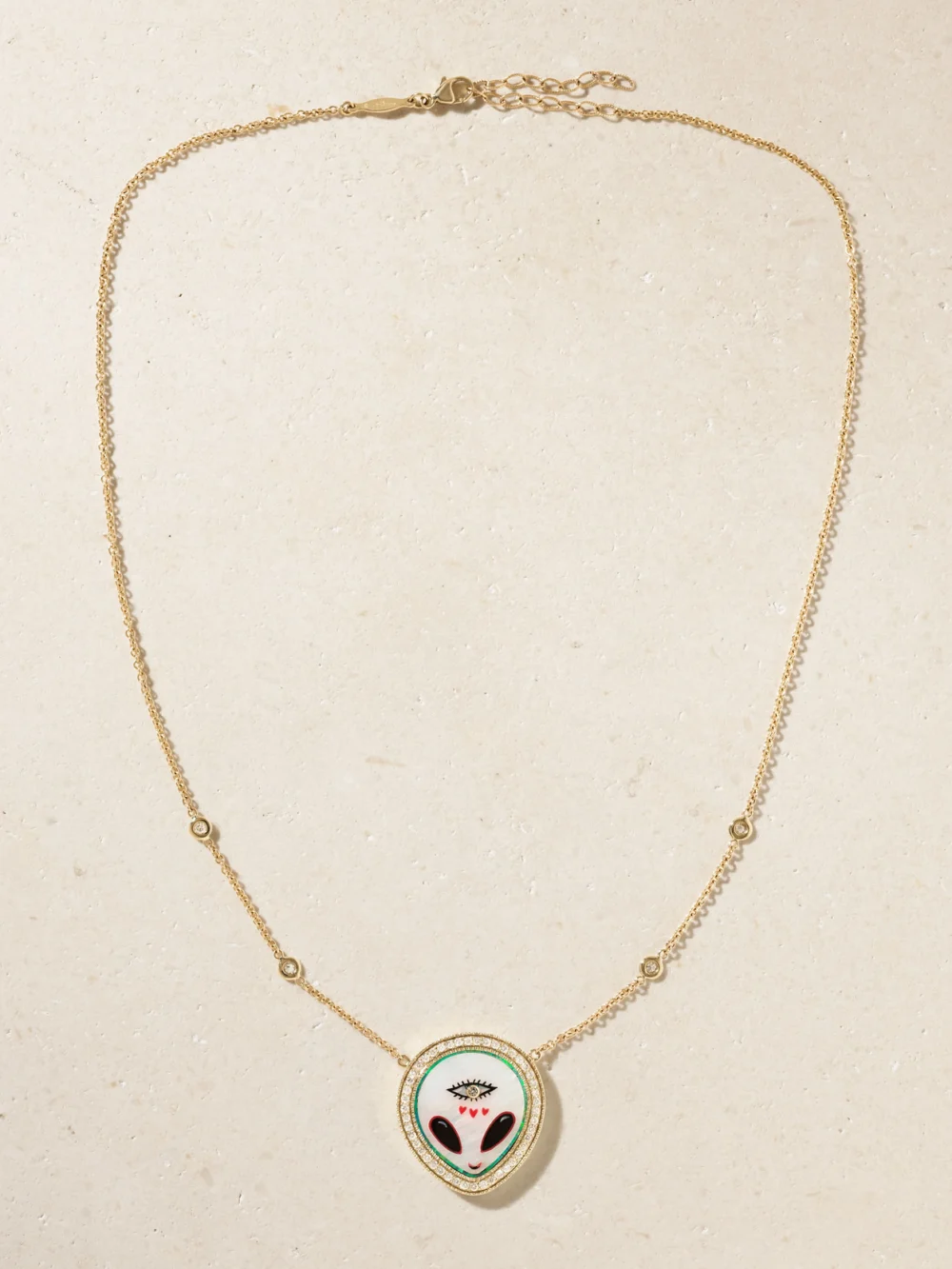 Close-up detail of the Jacquie Aiche Alien Small 14-karat Gold Multi-stone Necklace