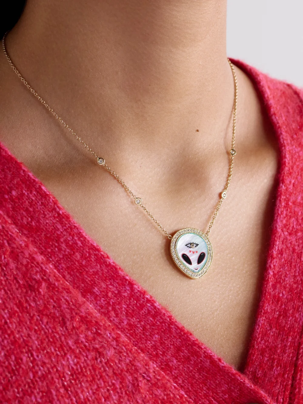 Jacquie Aiche Alien Small 14-karat Gold Multi-stone Necklace, styled view