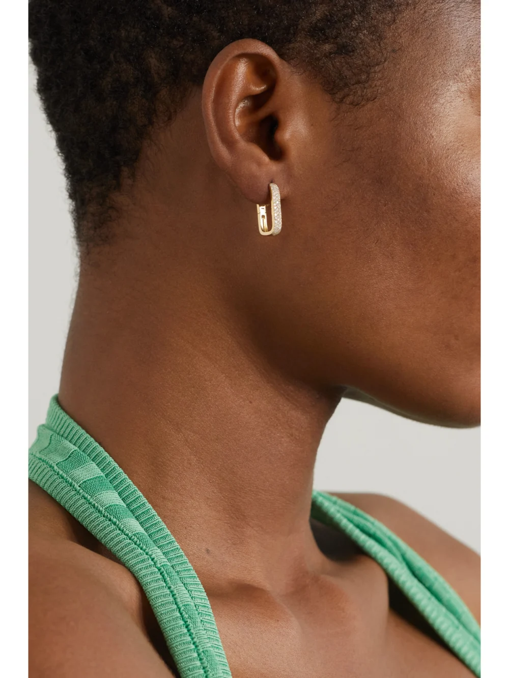 Jacquie Aiche Mini 14-karat Gold Diamond Single Hoop Earring, styled view