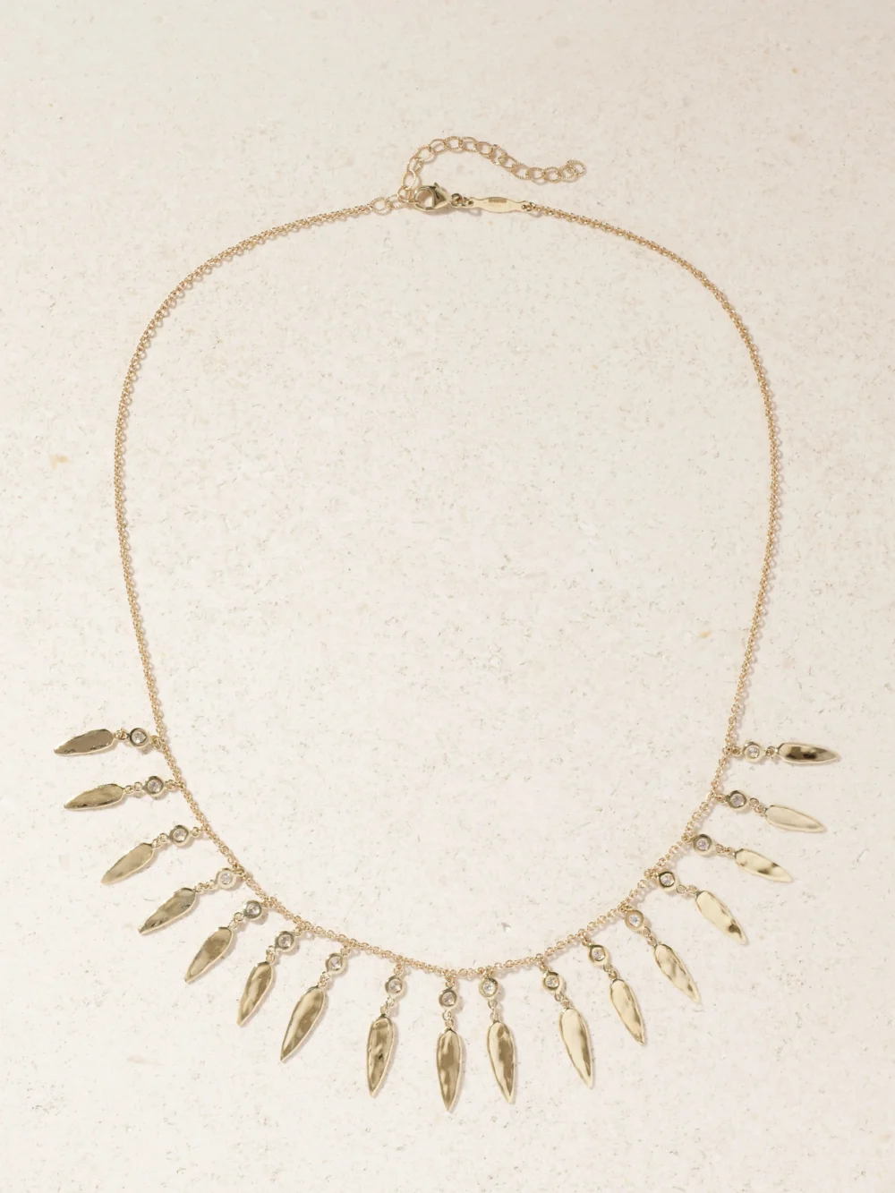 Close-up detail of the Jacquie Aiche Shaker 14-karat Gold Diamond Necklace