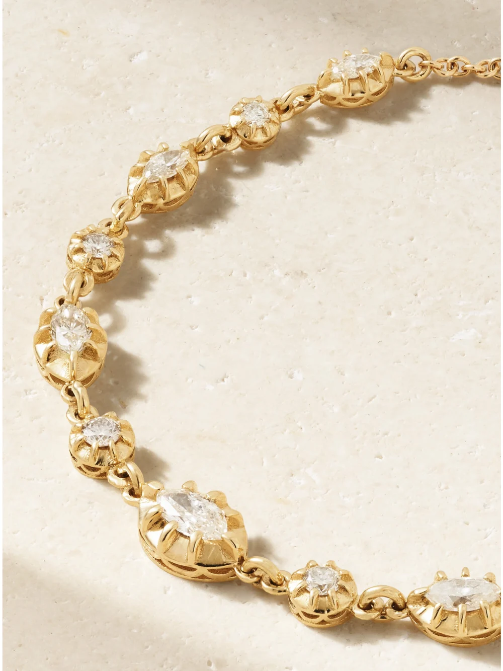 Close-up detail of the Jacquie Aiche Sophia 14-karat Gold Diamond Bracelet
