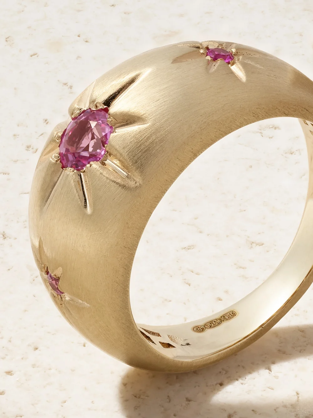 Close-up detail of the Jacquie Aiche Starburst 14-karat Gold Sapphire Ring