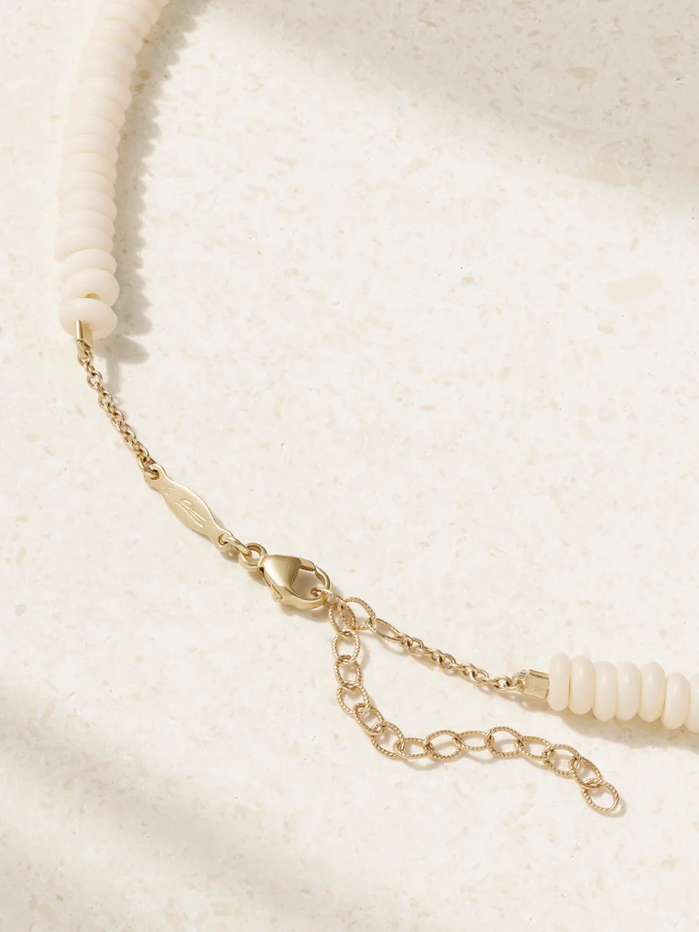 Back view of the Jacquie Aiche Thunderbird 14-karat Gold, Bone, Diamond and Emerald Necklace