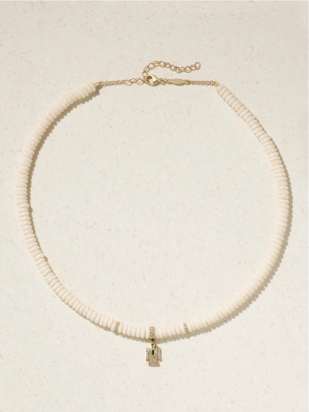 Jacquie Aiche Thunderbird 14-karat Gold, Bone, Diamond and Emerald Necklace in white