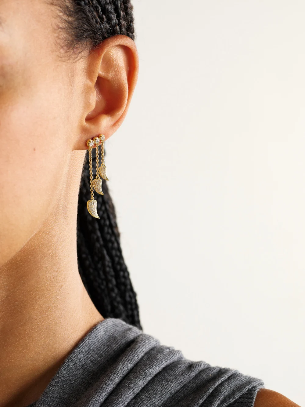 Jacquie Aiche Triple Sophia 14-karat Gold Diamond Single Earring, styled view