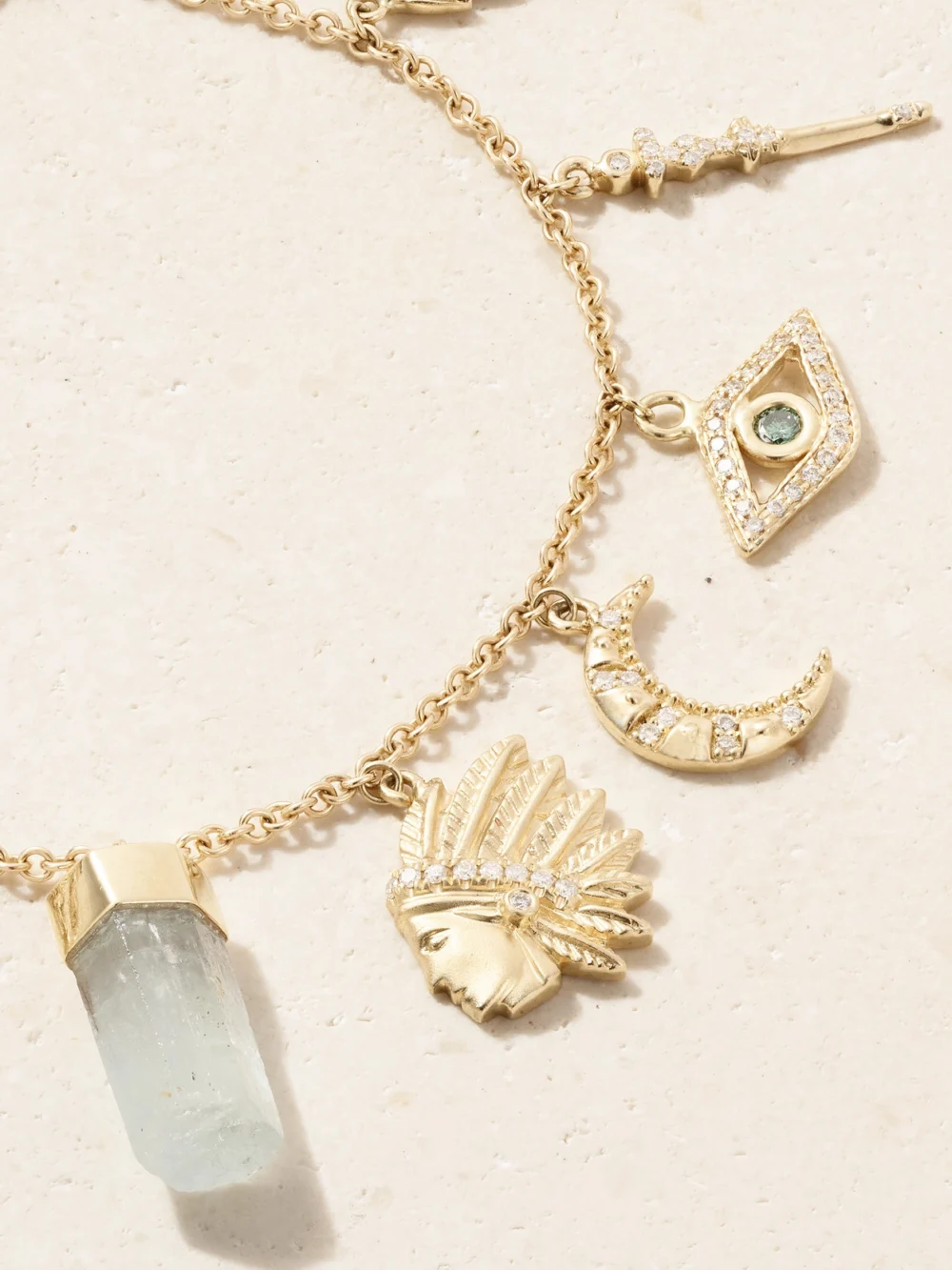 Close-up detail of the Jacquie Aiche Wild Child 14-karat Gold and Enamel Multi-stone Bracelet