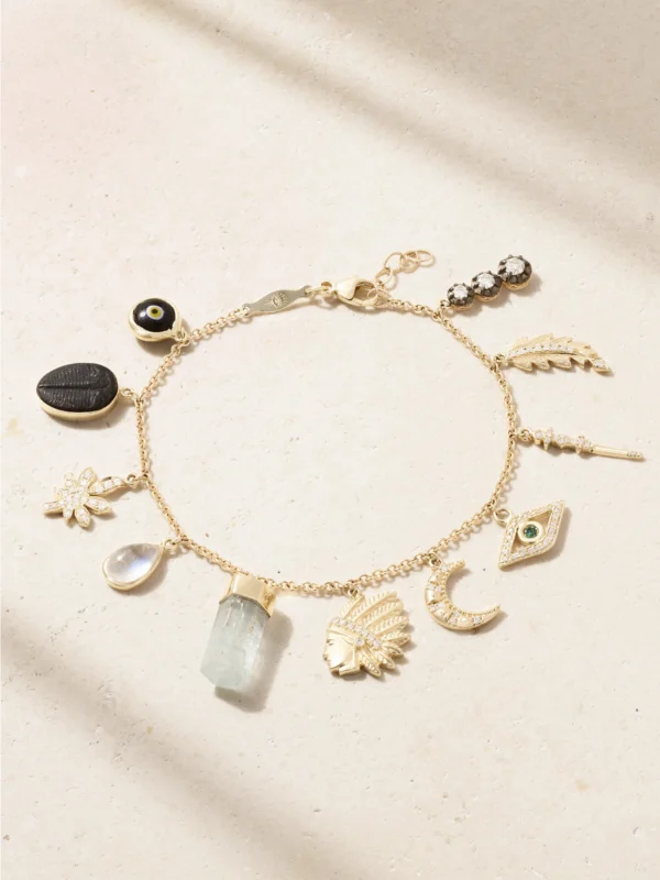 Jacquie Aiche Wild Child 14-karat Gold and Enamel Multi-stone Bracelet