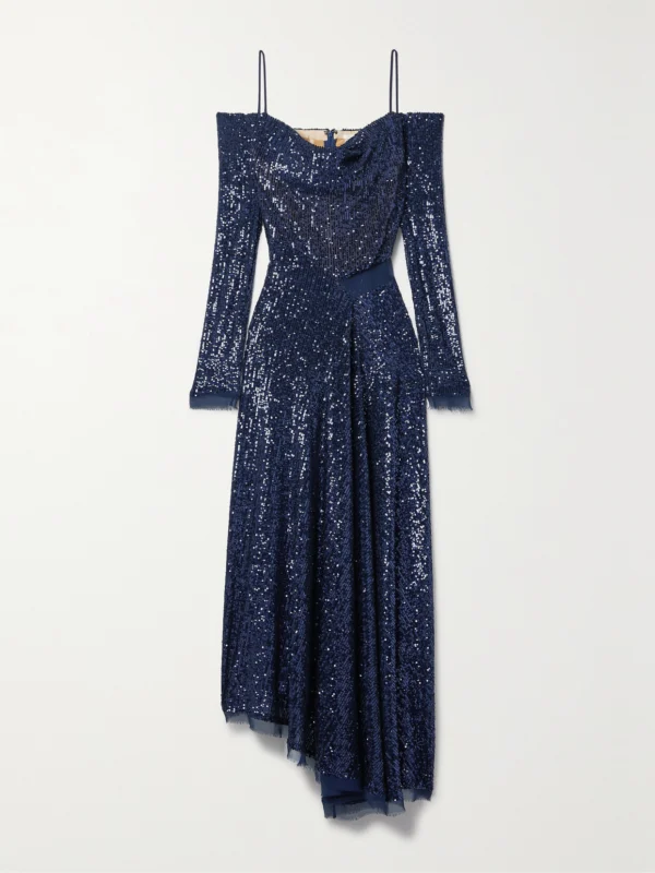 Jason Wu Collection Asymmetric Cold-shoulder Sequined Chiffon Maxi Dress