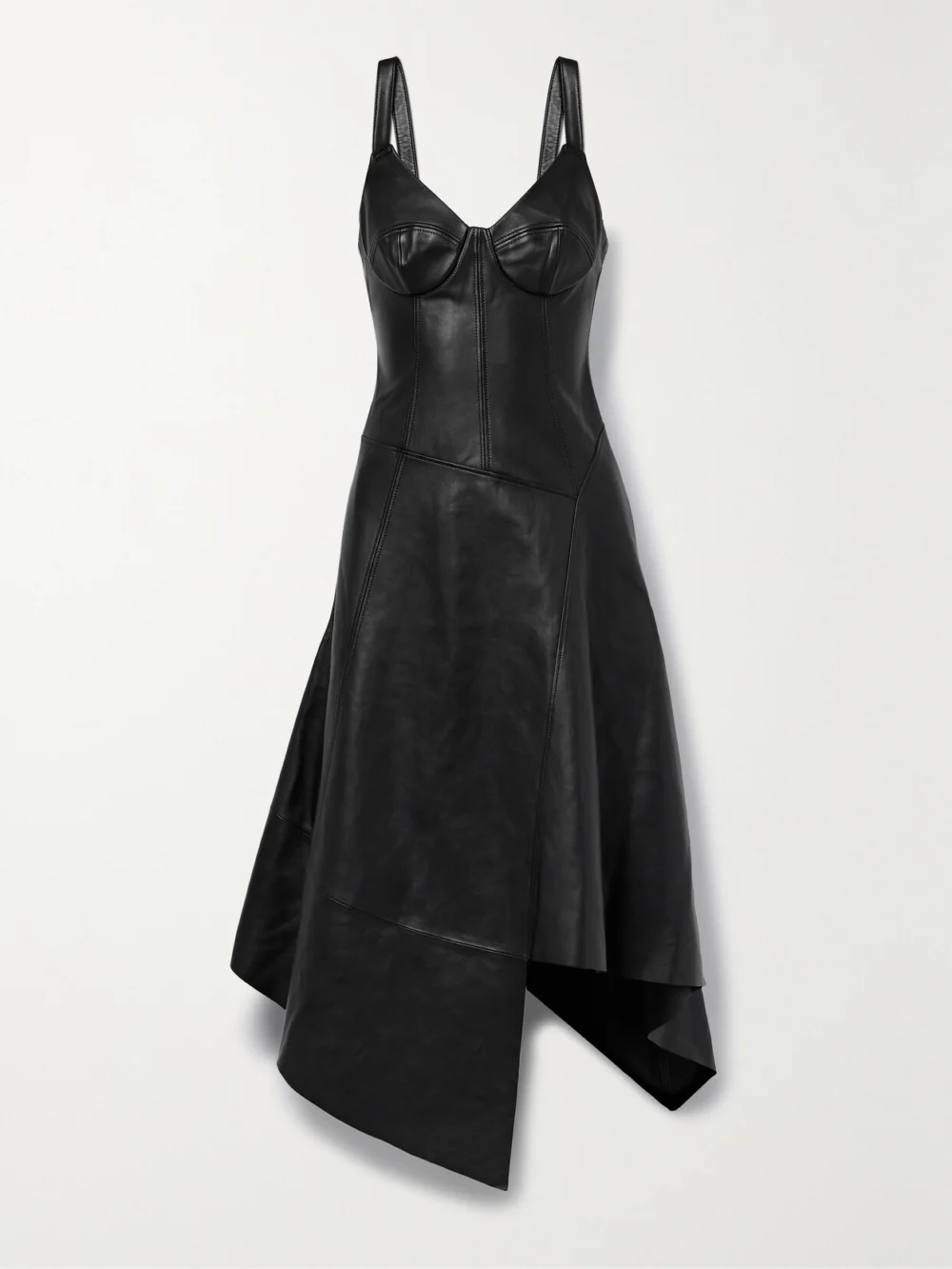 Jason Wu Collection Asymmetric Paneled Leather Midi Dress in black
