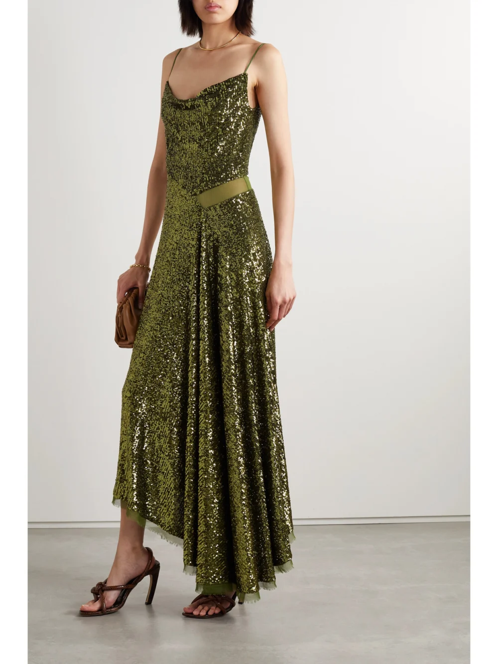 Jason Wu Collection Asymmetric Sequined Chiffon Maxi Dress, worn by a model