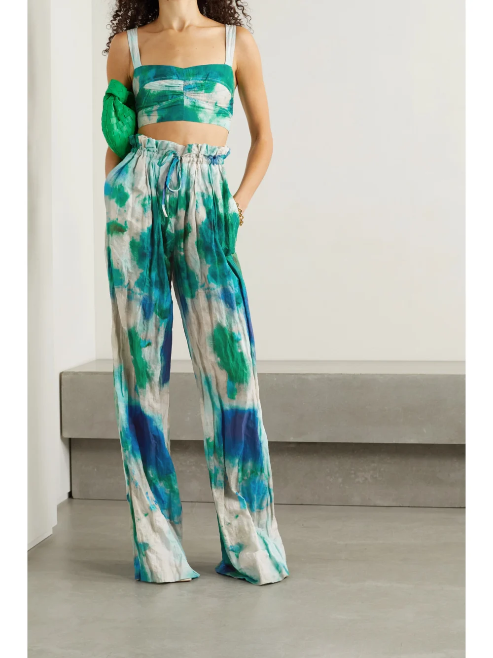 Jason Wu Collection Cropped Printed Crinkled Cotton-blend Top, worn by a model