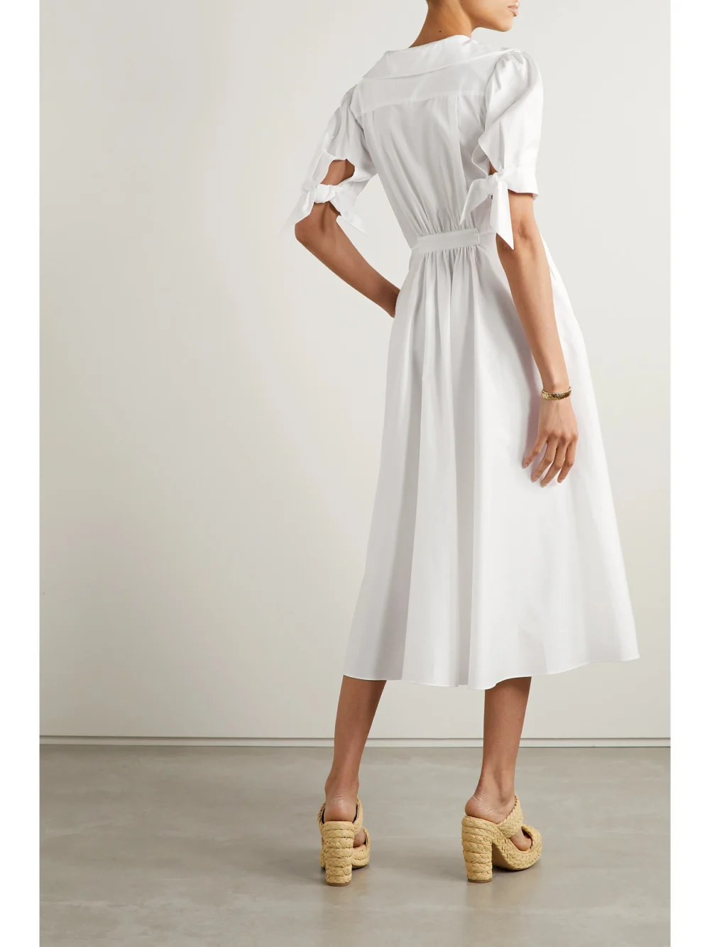 Back view of the Jason Wu Collection Gathered Cotton-sateen Midi Wrap Dress