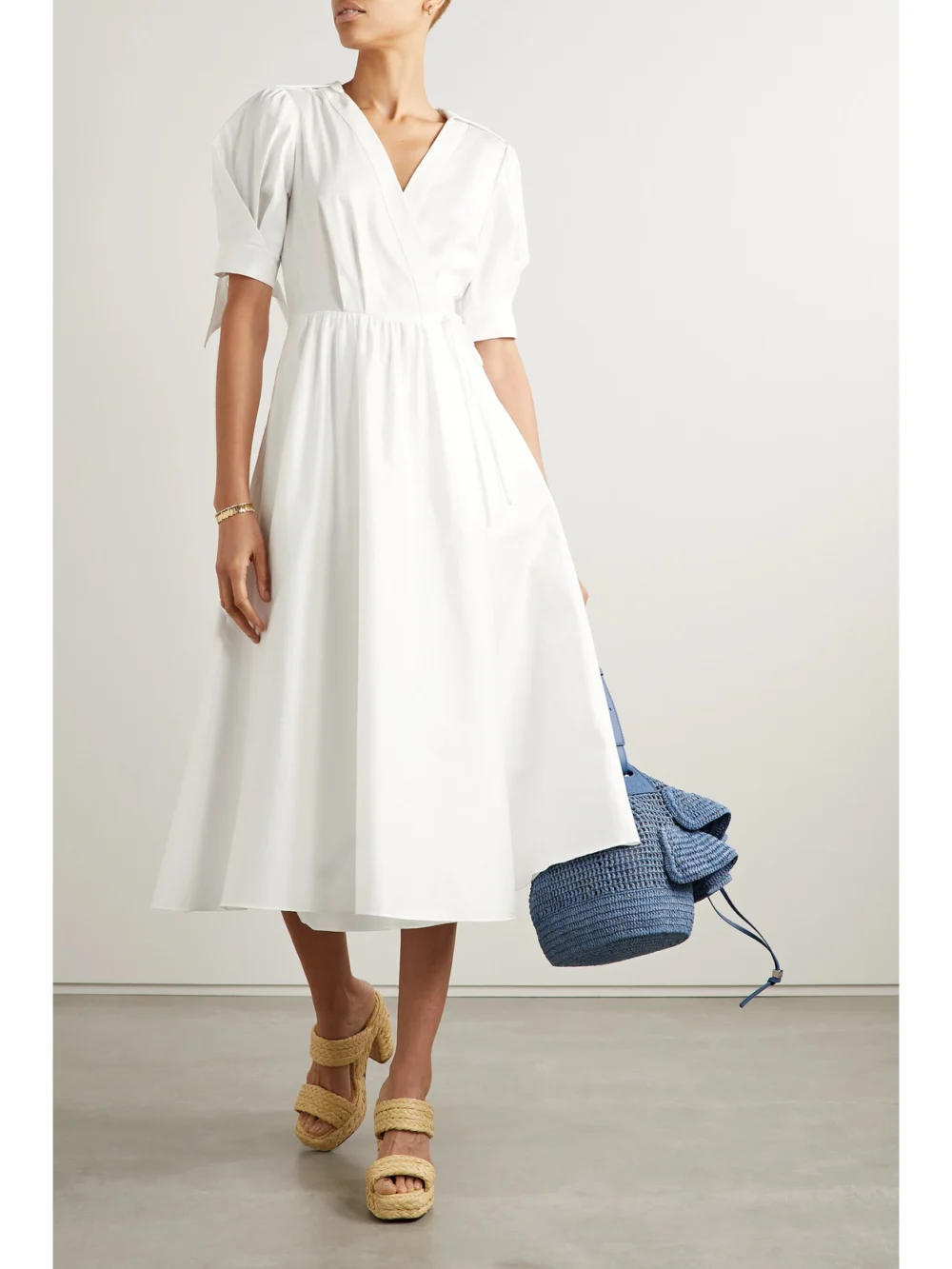Jason Wu Collection Gathered Cotton-sateen Midi Wrap Dress, worn by a model