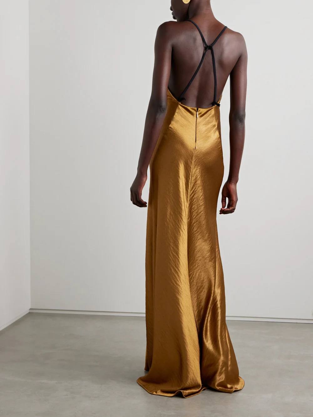 Back view of the Jason Wu Collection Paneled Hammered-satin Gown