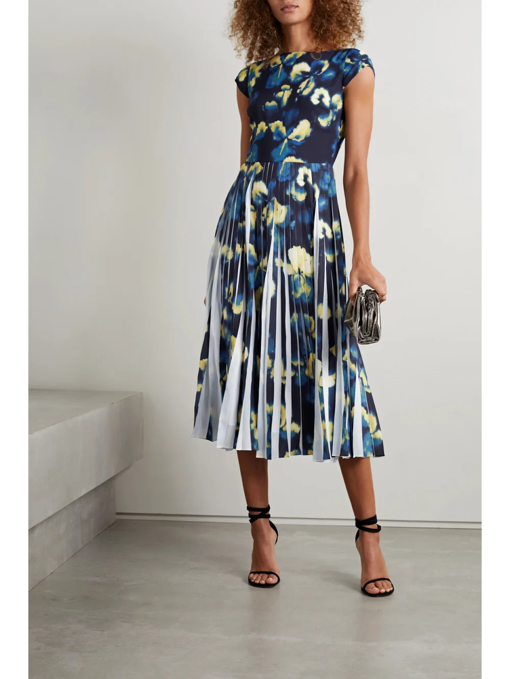 Jason Wu Collection Pleated Printed Crepe Midi Dress, worn by a model