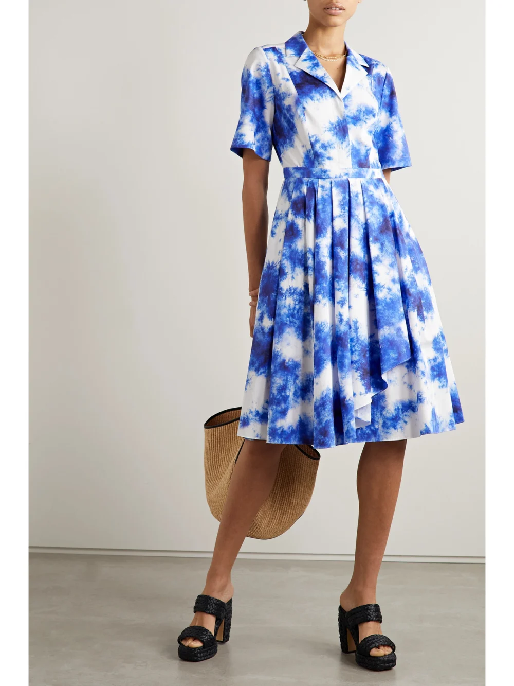 Jason Wu Collection Pleated Tie-dyed Cotton Midi Shirt Dress, worn by a model