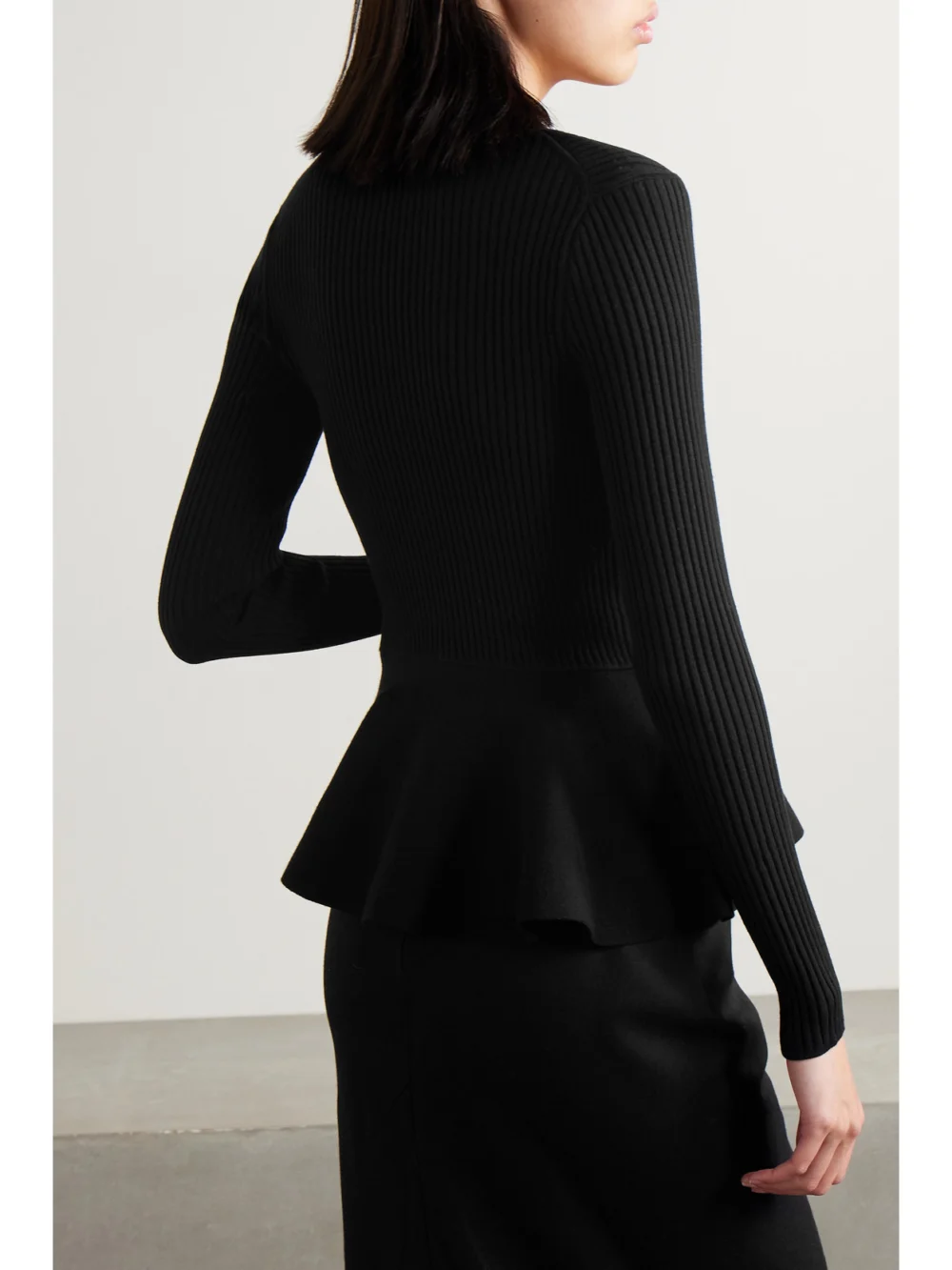 Back view of the Jason Wu Collection Ribbed-knit Peplum Cardigan