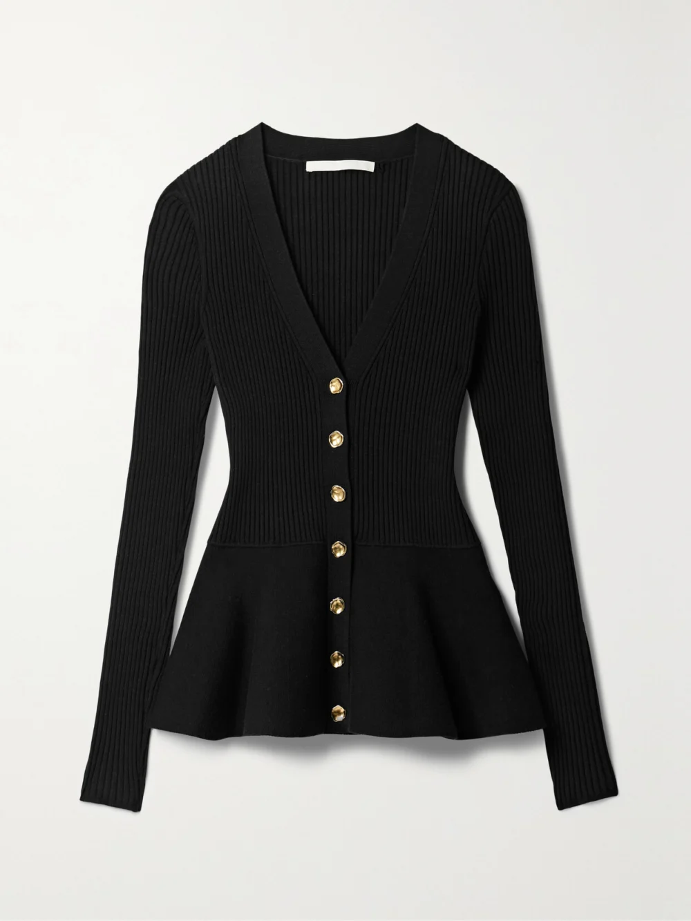 Jason Wu Collection Ribbed-knit Peplum Cardigan in black