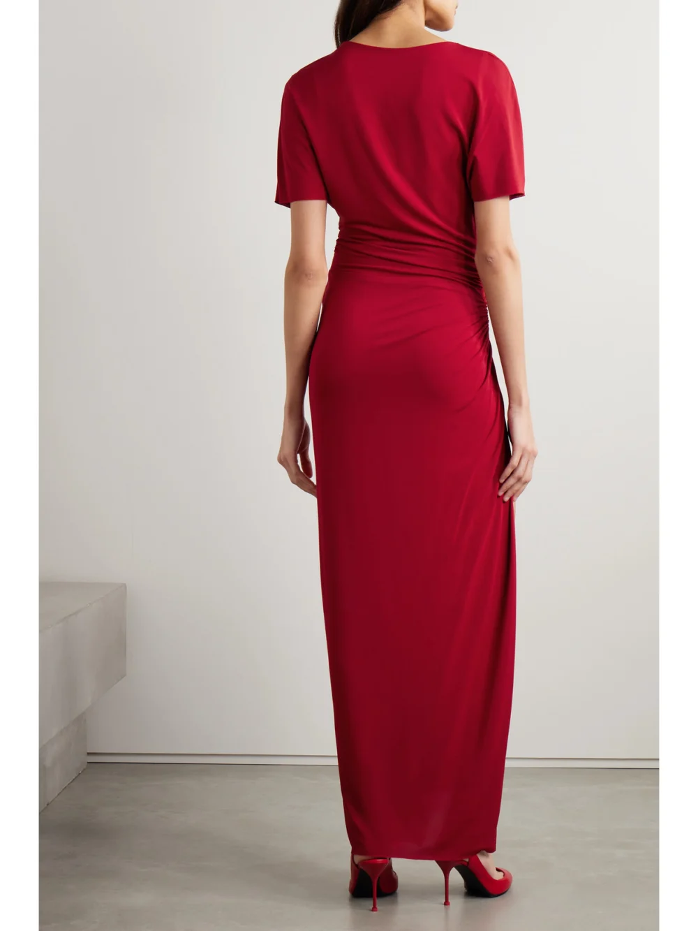 Back view of the Jason Wu Collection Ruched Stretch-jersey Maxi Dress