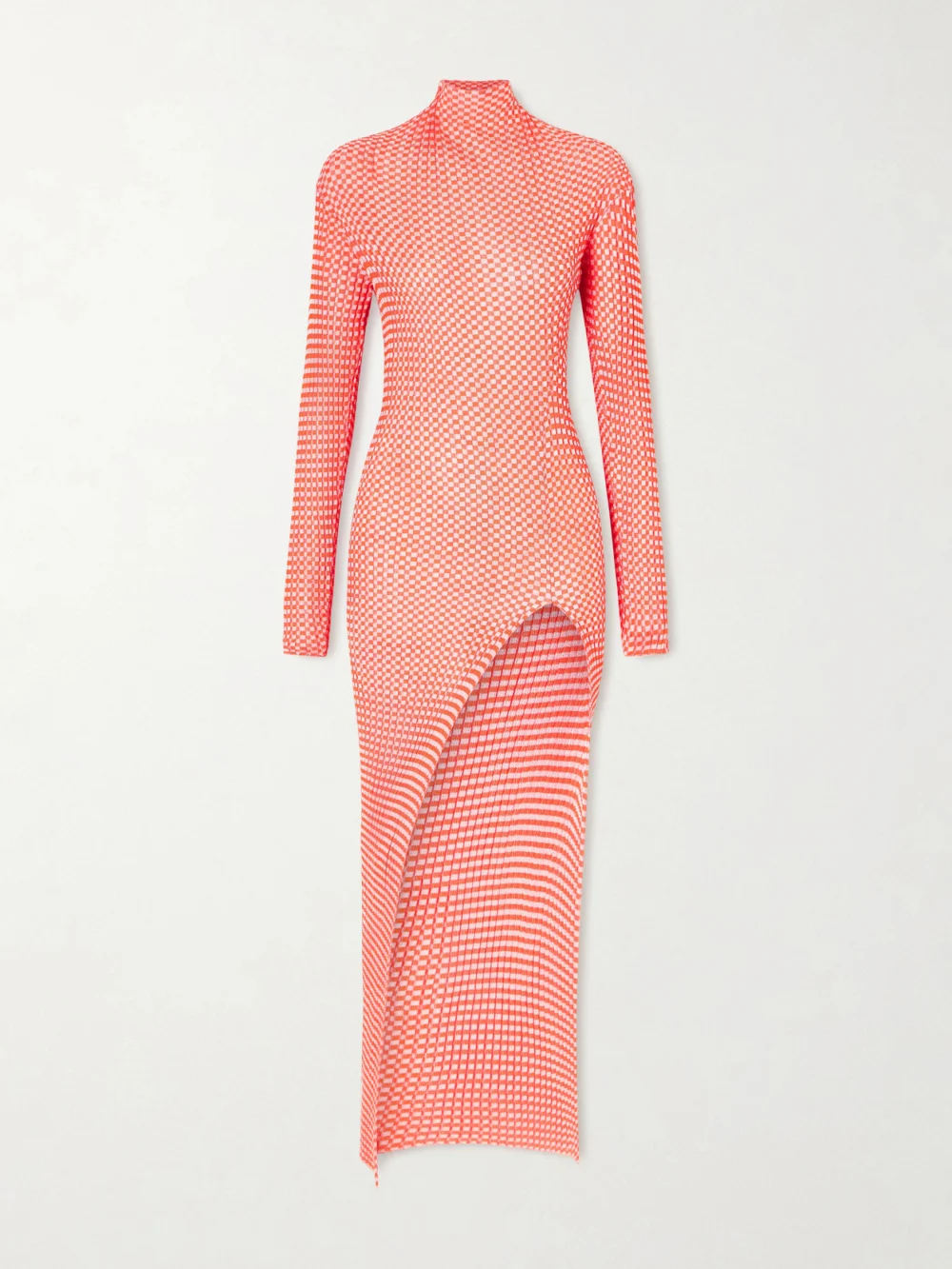 Jean Paul Gaultier Asymmetric Checked Ribbed-knit Midi Dress in pink