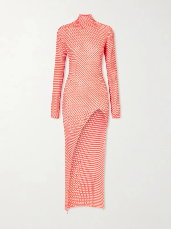 Jean Paul Gaultier Asymmetric Checked Ribbed-knit Midi Dress
