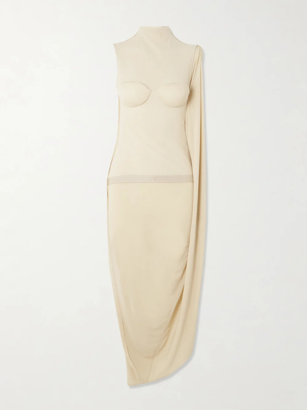 Jean Paul Gaultier Asymmetric Draped Appliquéd Mesh and Stretch-jersey Dress in beige