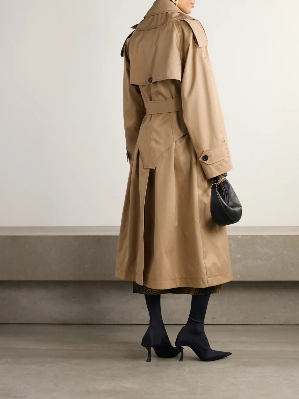 Back view of the Jean Paul Gaultier Belted Layered Appliquéd Cotton-twill Trench Coat