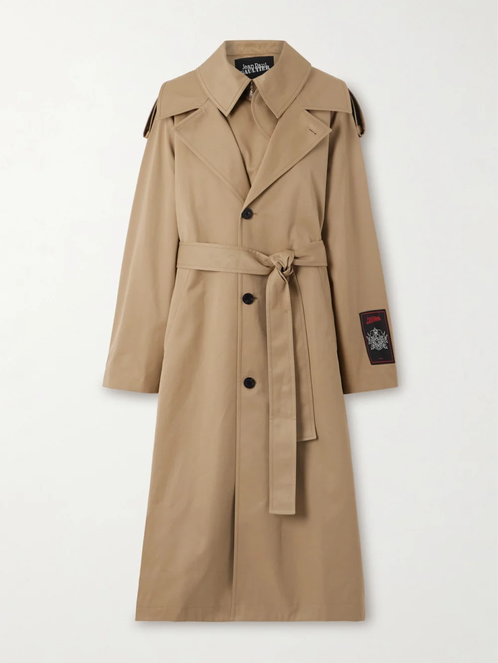 Jean Paul Gaultier Belted Layered Appliquéd Cotton-twill Trench Coat in brown